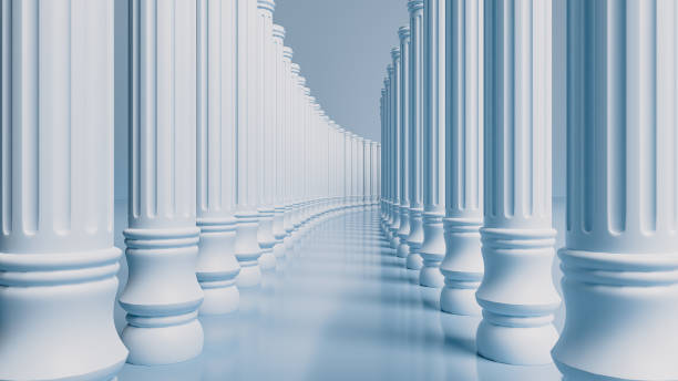 istock Sophisticated Abstract Atmosphere 3D Background with Blue Pillars and Visual Elegance, 3D render 1673695064