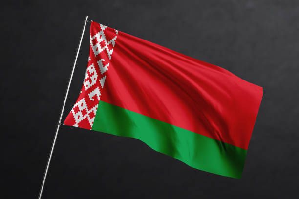 3d illustration flag of Belarus. Belarus flag waving isolated on black background with clipping path. flag frame with empty space for your text.