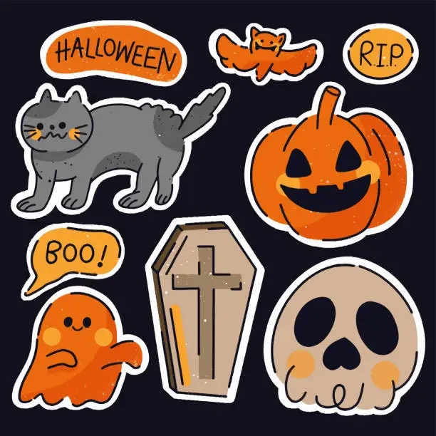 Vector illustration of Cute Halloween decoration element cartoon sticker set vector graphic design