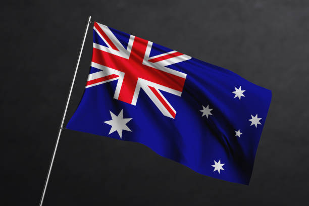 istock 3D Waving flag design. Australia National flag on black background. 1673725230