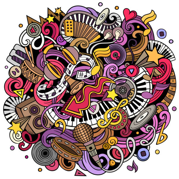 illustrations, cliparts, dessins animés et icônes de illustration de griffonnages de vecteurs musicaux. conception musicale - drum dance music arts and entertainment
