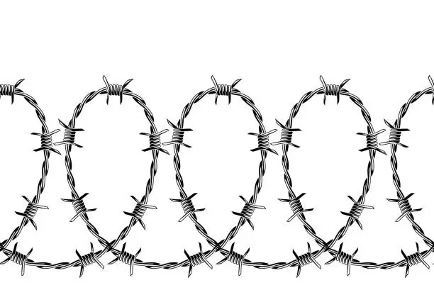 Vector illustration of Barbed wire seamless pattern. Sharp barbwire border chain.