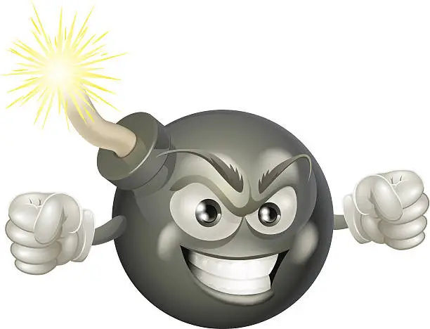 Vector illustration of Angry mean bomb cartoon mascot