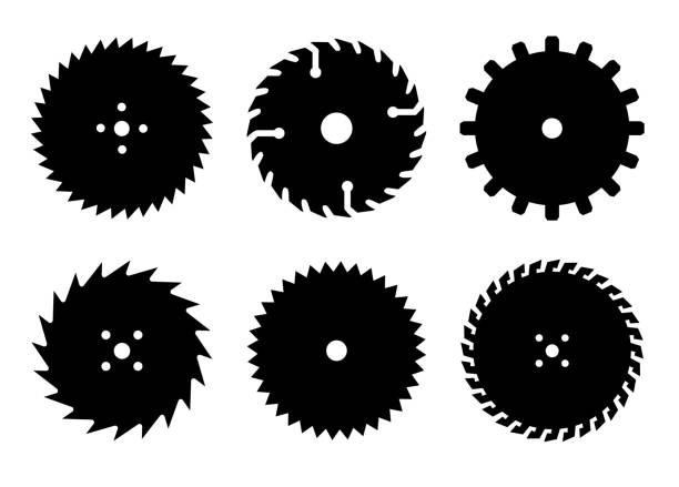 istock Circular saw blade. Silhouette of metal disc for woodwork. Round carpentry tool icons. Industrial rotary wheels.Vector 1673766088