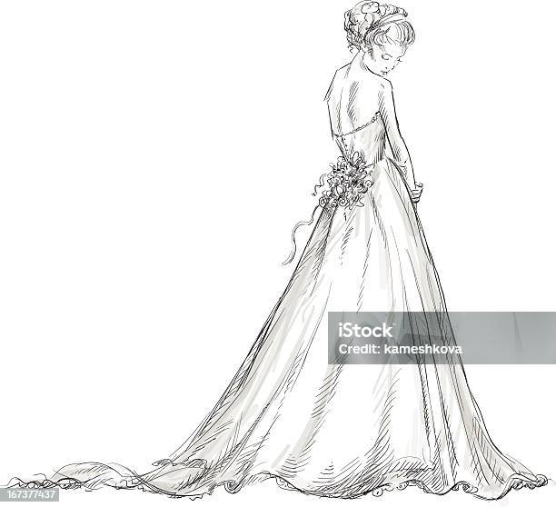 Ilustración de Novia Hermosa Chica En Un Vestido De Boda y más Vectores Libres de Derechos de Fluir - Fluir, Mujeres, Vestido