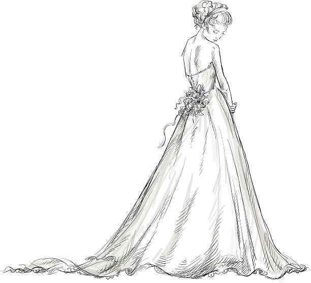 stockillustraties, clipart, cartoons en iconen met bride. beautiful young girl in a wedding dress. - wedding back