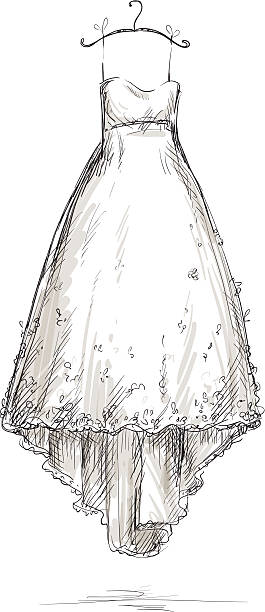 ilustrações de stock, clip art, desenhos animados e ícones de vestido de noiva em um cabide, mão desenhado. - wedding dress