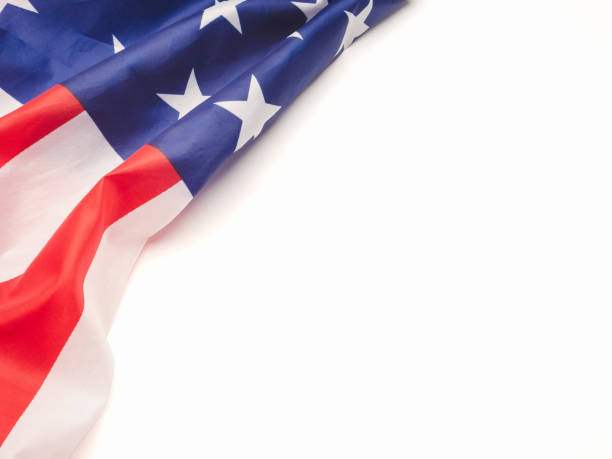 istock Top view of the American flag on a white background with copy space for text 1673774834