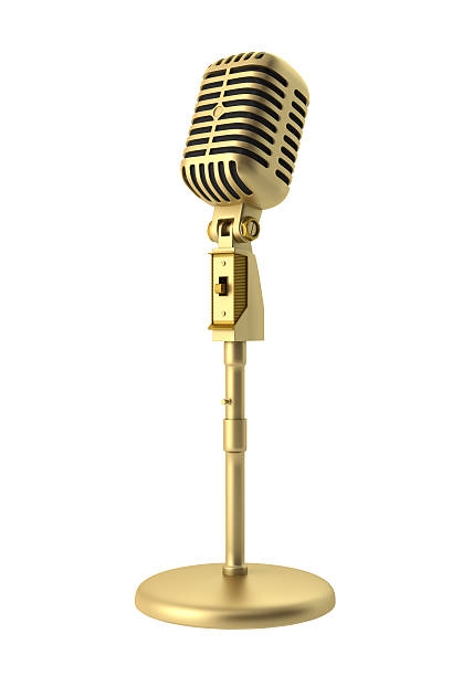 istock Illustration of a gold vintage microphone on a stand 167377501