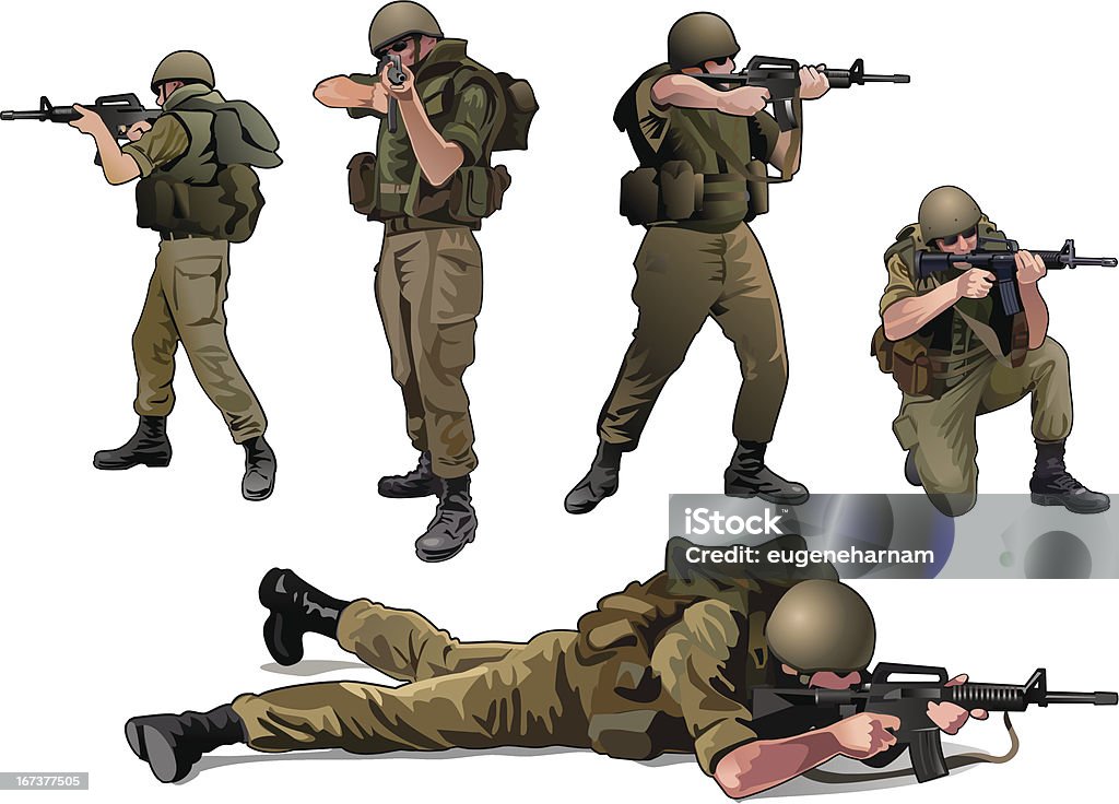 Soldaten schießt - Lizenzfrei Militärische Einsatzkräfte Vektorgrafik