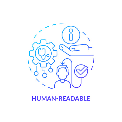 2D gradient blue icon human-readable concept, isolated vector, health interoperability resources thin line illustration.
