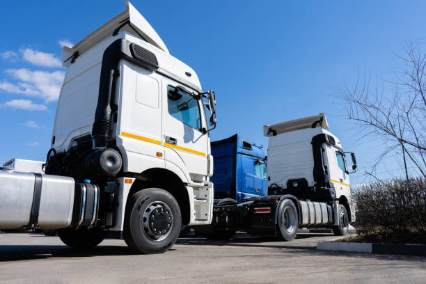 istock Semi truck fleet at the logistics center. 1673784366