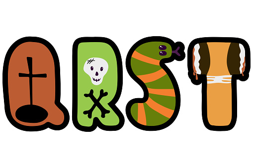 QRST letters in flat cartoon style.