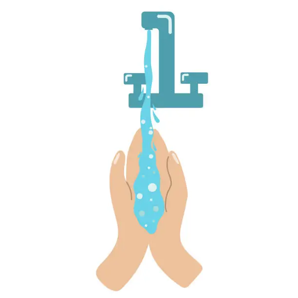 Vector illustration of Washing hands from the tap. Hygiene, washing.