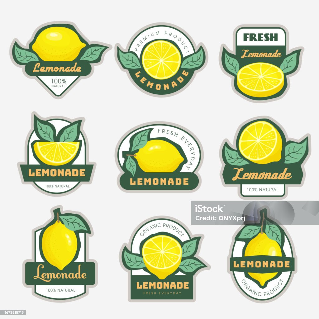 Lemonade Front Label Lemonade Labels Badges Design For Fresh Drinks With Lime And Lemon ...