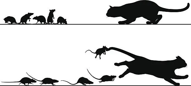 Vector illustration of Rats chasing cat