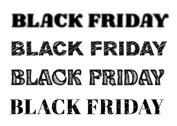 Vector illustration of Black Friday typography banner. Black Friday text effect halftone,scribble,stamp,grunge on white background.