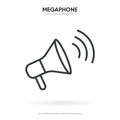Loudspeaker line icon, megaphone and website symbol, horn vector graphics, a linear pattern on a white background.