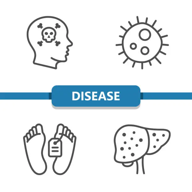 Vector illustration of Disease Icons. Virus, Death, Sickness Vector Icon