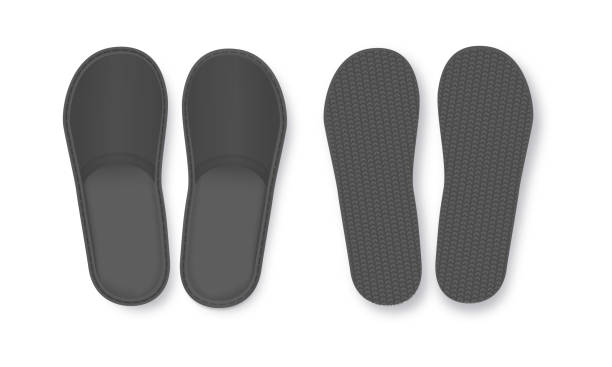 istock Realistic Black Detailed Hotel Slippers on White Background. Comfortable Footwear. Vector 1673860824