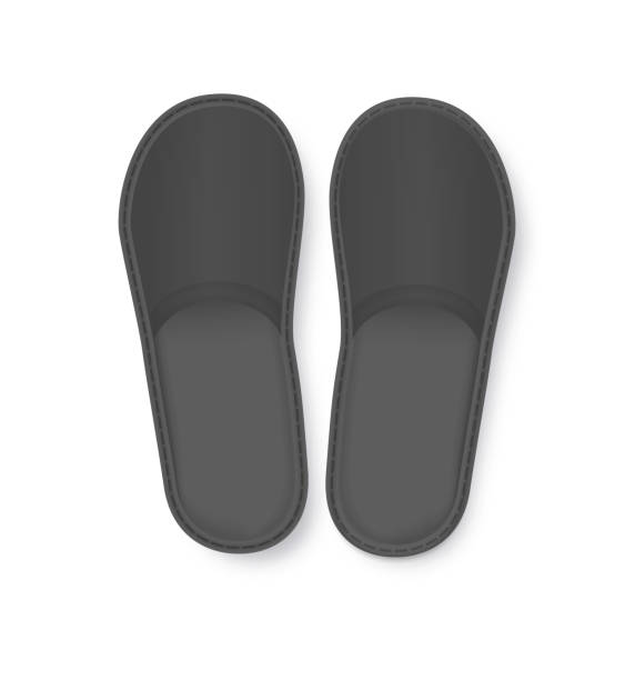 istock Realistic Black Detailed Hotel Slippers on White Background. Comfortable Footwear. Vector 1673861440