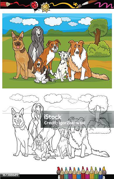 Ilustración de Razas De Perros De Historieta Libro Para Colorear y más Vectores Libres de Derechos de Pastor Alemán - Pastor Alemán, Alegre, Animal