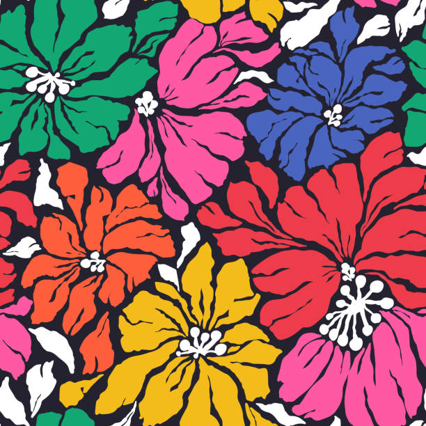 istock Seamless floral pattern with big hand drawn flowers. Botanical texture for fabric, textile. Vector endless background 1673889605
