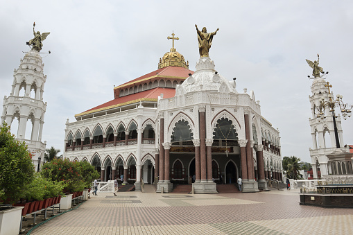 Kochi, Kerala, India-October 8 2022; A Classic view of the Iconic 'St.George Forane Church' Church in white color in Kochi city of Kerala, India.