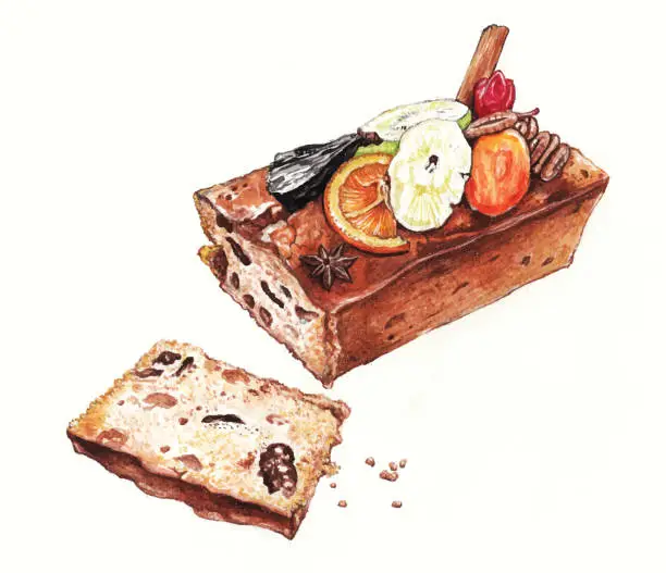 Vector illustration of Dark rum Fruitcake.