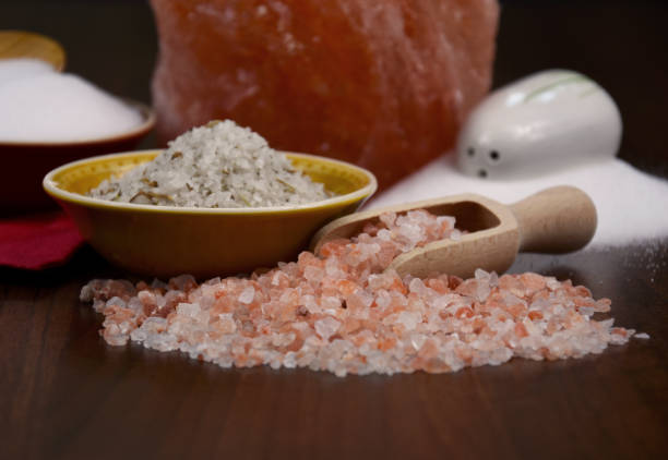 Himalayan pink salt stock images