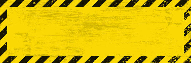 istock Black Stripped on yellow background. Grunge long plaque with yellow and black stripes and text space. Template rectangle. Vector illustration EPS10. 1673973562