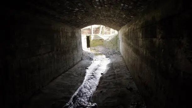Walking Inside Underground Storm Water System Tunnel