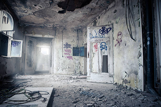 istock Old dark dirty ruin room with graffiti - HDR 167398044