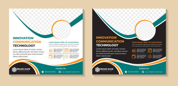 innovation communication technology abstract horizontal banner design template. innovation communition technology banner invitation and social media post design template, Business webinar invitation design Vector. Landing Page Website banner. space for photo collage and text. header footer template stock illustrations