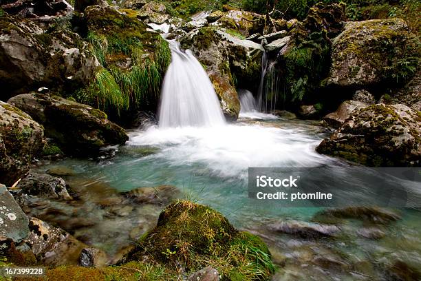 滝と緑のプールのルートバーン山の道 New Zealand - アクションショットのストックフォトや画像を多数ご用意 - アクションショット, カラー画像, コケ