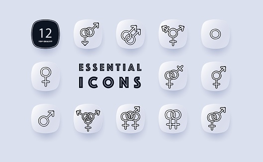 Gender line icon. Self-determination, identity, lgbt, pride, rainbow, queer, intersec. Neomorphism style. Vector line icon