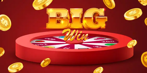 Vector illustration of Wheel of luck or fortune. Colorful gambling wheel. Online casino. Banner for internet casino. Big win concept.