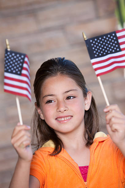 istock Happy girl with American flag 167403157
