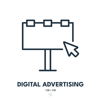 Digital Advertising Icon. Online, Promotion, Marketing. Editable Stroke. Simple Vector Icon