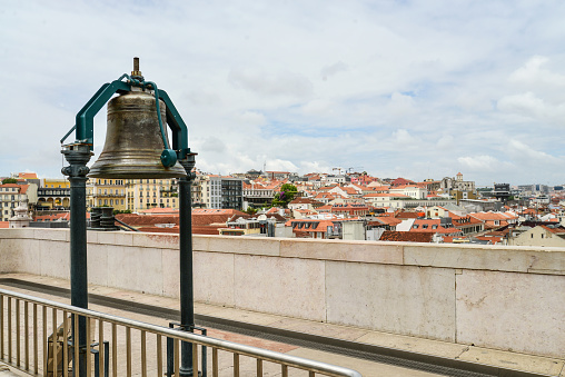 Large bell at the top of Rua Augusta in Lisbon, Portugal