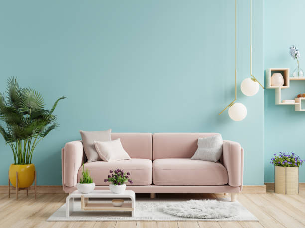 istock Blue living room interior with cozy luxury sofa. 1674045831