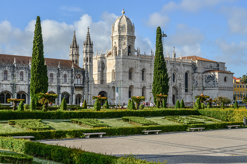 Beautiful image of the Hieronymites Monastery (Jeronimos), a UNESCO world heritage site, in Lisbon, Portugal.