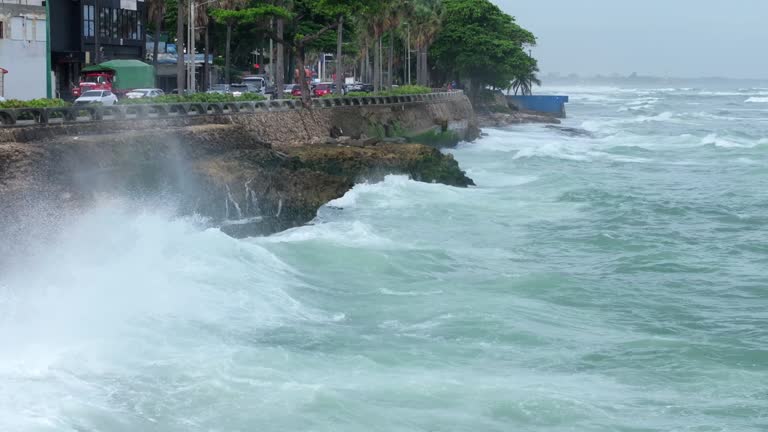 Rough Waves Crashing Against The Rocky Coastline Of Dominican Republic. - wide