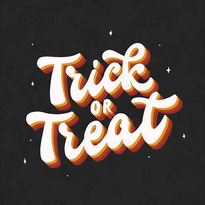 istock Trick or treat Halloween groovy quote 1674058071