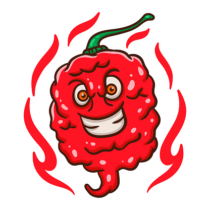 Hand drawn carolina reaper the hottest chili pepper cartoon isolated on white