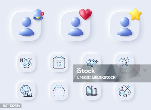 istock Annual calendar, Seafood and Waterproof line icons. For web app, printing. Vector 1674102184
