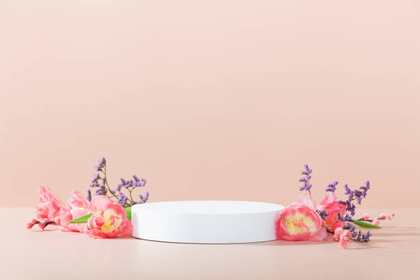 istock Abstract empty white podium on pink background. Mock up stand for product presentation. 3D Render. Minimal concept. Advertising template 1674104358