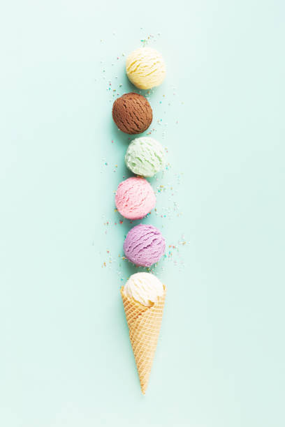 istock Flying ice cream balls on pastel light blue background 1674108205