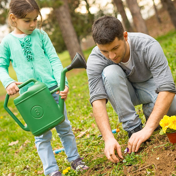 istock Father and daughter planting flowers 167411456