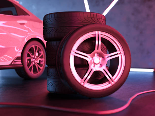 Sport car wheel. \nIsolated on white.